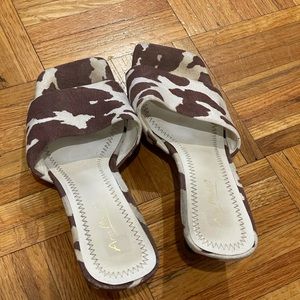 Cow print kitten heels